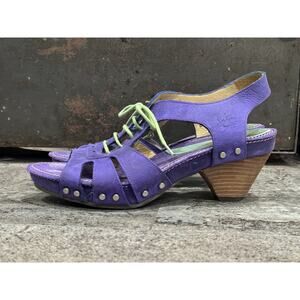 John Fluevog The Joni Slingback Heels Purple Leather Women’s 9 Peep Toe Lace